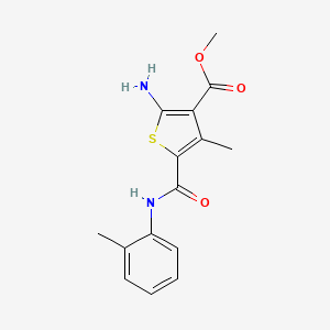 molecular formula C15H16N2O3S B2574396 Methyl 2-amino-4-methyl-5-[(2-methylphenyl)carbamoyl]thiophene-3-carboxylate CAS No. 350989-44-5