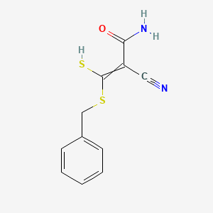 molecular formula C11H10N2OS2 B2574409 2-Propenamide, 2-cyano-3-mercapto-3-[(phenylmethyl)thio]- CAS No. 65882-52-2