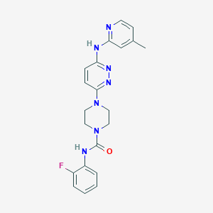 molecular formula C21H22FN7O B2574413 N-(2-fluorophenyl)-4-(6-((4-methylpyridin-2-yl)amino)pyridazin-3-yl)piperazine-1-carboxamide CAS No. 1021259-35-7