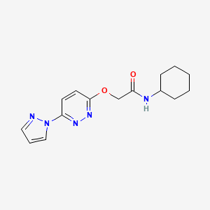 molecular formula C15H19N5O2 B2574425 2-((6-(1H-pyrazol-1-yl)pyridazin-3-yl)oxy)-N-cyclohexylacetamide CAS No. 1428364-40-2