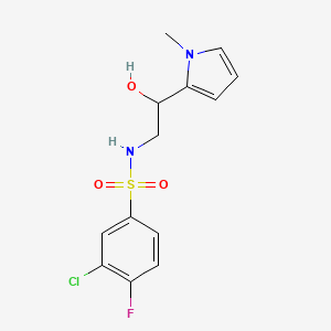 molecular formula C13H14ClFN2O3S B2574429 3-chloro-4-fluoro-N-(2-hydroxy-2-(1-methyl-1H-pyrrol-2-yl)ethyl)benzenesulfonamide CAS No. 1396794-58-3