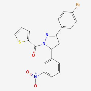 molecular formula C20H14BrN3O3S B2574437 (3-(4-bromophenyl)-5-(3-nitrophenyl)-4,5-dihydro-1H-pyrazol-1-yl)(thiophen-2-yl)methanone CAS No. 385395-21-1