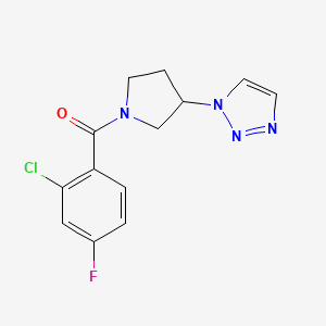 molecular formula C13H12ClFN4O B2574438 (3-(1H-1,2,3-三唑-1-基)吡咯烷-1-基)(2-氯-4-氟苯基)甲酮 CAS No. 1795476-83-3