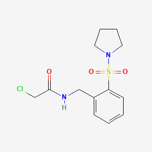 molecular formula C13H17ClN2O3S B2574448 2-Chloro-N-[(2-pyrrolidin-1-ylsulfonylphenyl)methyl]acetamide CAS No. 2411306-68-6