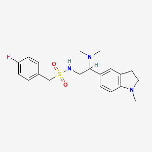molecular formula C20H26FN3O2S B2574449 N-(2-(二甲氨基)-2-(1-甲基吲哚啉-5-基)乙基)-1-(4-氟苯基)甲磺酰胺 CAS No. 953989-77-0
