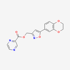 molecular formula C17H13N3O5 B2574454 (5-(2,3-Dihydrobenzo[b][1,4]dioxin-6-yl)isoxazol-3-yl)methyl pyrazine-2-carboxylate CAS No. 1203115-40-5