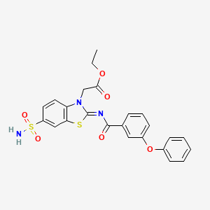 molecular formula C24H21N3O6S2 B2574456 Ethyl 2-[2-(3-phenoxybenzoyl)imino-6-sulfamoyl-1,3-benzothiazol-3-yl]acetate CAS No. 865248-20-0