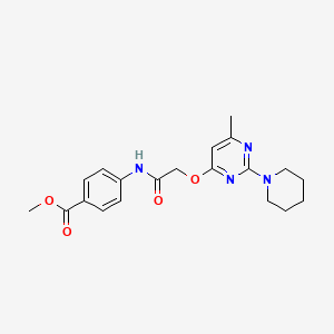 molecular formula C20H24N4O4 B2574459 Methyl 4-[({[6-methyl-2-(piperidin-1-yl)pyrimidin-4-yl]oxy}acetyl)amino]benzoate CAS No. 1029748-26-2