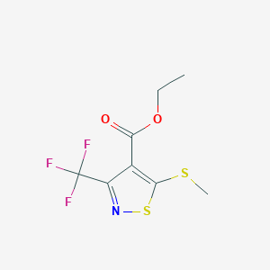 molecular formula C8H8F3NO2S2 B2574460 5-Methylsulfanyl-3-trifluoromethyl-isothiazole-4-carboxylic acid ethyl ester CAS No. 157984-52-6