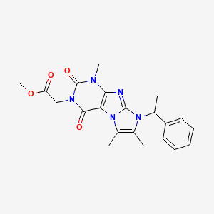 molecular formula C21H23N5O4 B2574462 Methyl 2-[4,7,8-trimethyl-1,3-dioxo-6-(1-phenylethyl)purino[7,8-a]imidazol-2-yl]acetate CAS No. 916030-14-3