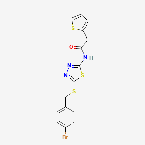 molecular formula C15H12BrN3OS3 B2574480 N-[5-[(4-溴苯基)甲硫基]-1,3,4-噻二唑-2-基]-2-噻吩-2-乙酰胺 CAS No. 477215-75-1
