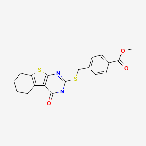 molecular formula C20H20N2O3S2 B2574481 4-[(3-甲基-4-氧代-3,5,6,7,8-五氢苯并[b]噻吩并[2,3-d]嘧啶-2-基硫代)甲基]苯甲酸甲酯 CAS No. 315239-33-9