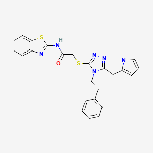 molecular formula C25H24N6OS2 B2574482 N-1,3-苯并噻唑-2-基-2-{[5-[(1-甲基-1H-吡咯-2-基)甲基]-4-(2-苯乙基)-4H-1,2,4-三唑-3-基]硫代}乙酰胺 CAS No. 862812-36-0