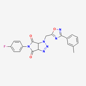 molecular formula C20H15FN6O3 B2574483 5-(4-fluorophenyl)-1-((3-(m-tolyl)-1,2,4-oxadiazol-5-yl)methyl)-1,6a-dihydropyrrolo[3,4-d][1,2,3]triazole-4,6(3aH,5H)-dione CAS No. 1207031-55-7