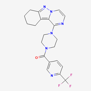 molecular formula C21H21F3N6O B2574485 (4-(7,8,9,10-Tetrahydropyrazino[1,2-b]indazol-1-yl)piperazin-1-yl)(6-(trifluoromethyl)pyridin-3-yl)methanone CAS No. 2034597-63-0