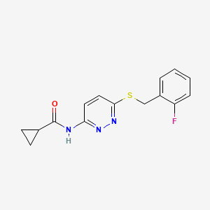 molecular formula C15H14FN3OS B2574490 N-(6-((2-fluorobenzyl)thio)pyridazin-3-yl)cyclopropanecarboxamide CAS No. 1021075-57-9