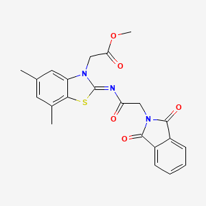 molecular formula C22H19N3O5S B2574508 (Z)-甲基 2-(2-((2-(1,3-二氧代异吲哚啉-2-基)乙酰)亚氨基)-5,7-二甲基苯并[d]噻唑-3(2H)-基)乙酸酯 CAS No. 1321948-93-9