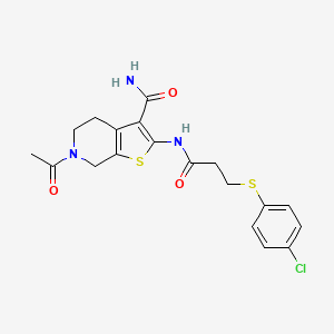 molecular formula C19H20ClN3O3S2 B2574509 6-乙酰基-2-(3-((4-氯苯基)硫代)丙酰胺基)-4,5,6,7-四氢噻吩并[2,3-c]吡啶-3-甲酰胺 CAS No. 895478-77-0