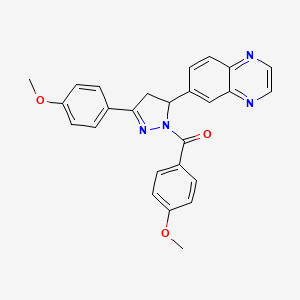 molecular formula C26H22N4O3 B2574519 (4-甲氧基苯基)(3-(4-甲氧基苯基)-5-(喹喔啉-6-基)-4,5-二氢-1H-吡唑-1-基)甲酮 CAS No. 946201-83-8