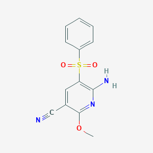 molecular formula C13H11N3O3S B2574521 6-Amino-2-methoxy-5-(phenylsulfonyl)nicotinonitrile CAS No. 119672-31-0