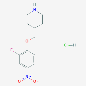 molecular formula C12H16ClFN2O3 B2574534 4-[(2-氟-4-硝基苯氧基)甲基]哌啶盐酸盐 CAS No. 1286264-66-1