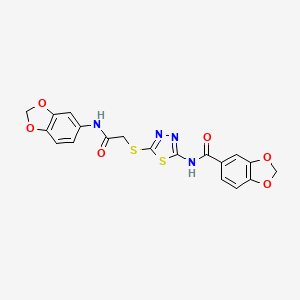 molecular formula C19H14N4O6S2 B2574537 N-(5-((2-(benzo[d][1,3]dioxol-5-ylamino)-2-oxoethyl)thio)-1,3,4-thiadiazol-2-yl)benzo[d][1,3]dioxole-5-carboxamide CAS No. 893146-14-0