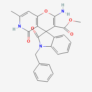 molecular formula C25H21N3O5 B2574596 Methyl 2'-amino-1-benzyl-7'-methyl-2,5'-dioxo-1,2,5',6'-tetrahydrospiro[indole-3,4'-pyrano[3,2-c]pyridine]-3'-carboxylate CAS No. 873571-85-8