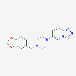 molecular formula C17H18N6O2 B257462 6-[4-(1,3-Benzodioxol-5-ylmethyl)piperazin-1-yl][1,2,4]triazolo[4,3-b]pyridazine 