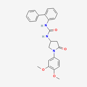 molecular formula C25H25N3O4 B2574630 1-([1,1'-联苯]-2-基)-3-(1-(3,4-二甲氧基苯基)-5-氧代吡咯烷-3-基)脲 CAS No. 894019-82-0