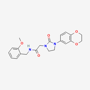 molecular formula C21H23N3O5 B2574633 2-(3-(2,3-dihydrobenzo[b][1,4]dioxin-6-yl)-2-oxoimidazolidin-1-yl)-N-(2-methoxybenzyl)acetamide CAS No. 1286697-70-8