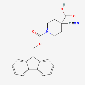 molecular formula C22H20N2O4 B2574648 4-Cyano-1-(9H-fluoren-9-ylmethoxycarbonyl)piperidine-4-carboxylic acid CAS No. 2138027-84-4