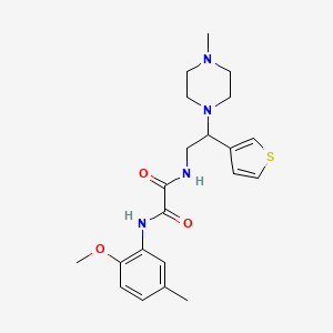 molecular formula C21H28N4O3S B2574649 N1-(2-methoxy-5-methylphenyl)-N2-(2-(4-methylpiperazin-1-yl)-2-(thiophen-3-yl)ethyl)oxalamide CAS No. 946375-41-3