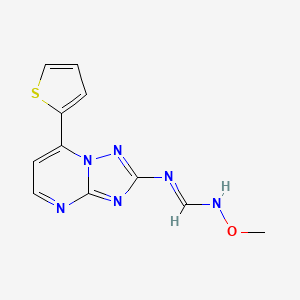 molecular formula C11H10N6OS B2574658 (E)-N'-methoxy-N-[7-(thiophen-2-yl)-[1,2,4]triazolo[1,5-a]pyrimidin-2-yl]methanimidamide CAS No. 303146-04-5