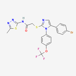 molecular formula C21H15BrF3N5O2S2 B2574659 2-((5-(4-bromophenyl)-1-(4-(trifluoromethoxy)phenyl)-1H-imidazol-2-yl)thio)-N-(5-methyl-1,3,4-thiadiazol-2-yl)acetamide CAS No. 1226454-76-7