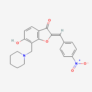 molecular formula C21H20N2O5 B2574662 (Z)-6-hydroxy-2-(4-nitrobenzylidene)-7-(piperidin-1-ylmethyl)benzofuran-3(2H)-one CAS No. 900259-17-8