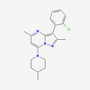 molecular formula C20H23ClN4 B2574679 3-(2-Chlorophenyl)-2,5-dimethyl-7-(4-methylpiperidin-1-yl)pyrazolo[1,5-a]pyrimidine CAS No. 890633-40-6