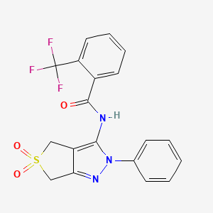 molecular formula C19H14F3N3O3S B2574680 N-(5,5-dioxido-2-phenyl-4,6-dihydro-2H-thieno[3,4-c]pyrazol-3-yl)-2-(trifluoromethyl)benzamide CAS No. 681265-68-9