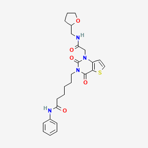 molecular formula C25H30N4O5S B2574691 6-[2,4-dioxo-1-{2-oxo-2-[(tetrahydrofuran-2-ylmethyl)amino]ethyl}-1,4-dihydrothieno[3,2-d]pyrimidin-3(2H)-yl]-N-phenylhexanamide CAS No. 865655-02-3
