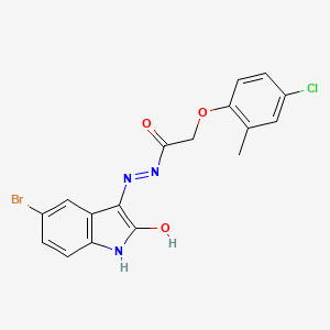 molecular formula C17H13BrClN3O3 B2574702 5-Bromo-3-(2-(4-chloro-4-methylphenoxy)acetylhydrazidyl)-2-oxoindoline CAS No. 305346-76-3