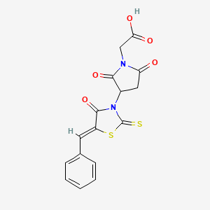 molecular formula C16H12N2O5S2 B2574709 (Z)-2-(3-(5-benzylidene-4-oxo-2-thioxothiazolidin-3-yl)-2,5-dioxopyrrolidin-1-yl)acetic acid CAS No. 615282-35-4