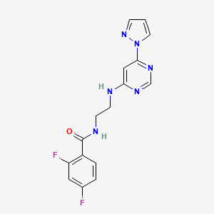 molecular formula C16H14F2N6O B2574712 N-(2-((6-(1H-pyrazol-1-yl)pyrimidin-4-yl)amino)ethyl)-2,4-difluorobenzamide CAS No. 1171996-96-5