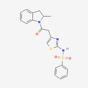 N-(4-(2-(2-methylindolin-1-yl)-2-oxoethyl)thiazol-2-yl)benzenesulfonamide
