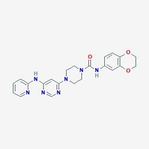 molecular formula C22H23N7O3 B2574715 N-(2,3-dihydrobenzo[b][1,4]dioxin-6-yl)-4-(6-(pyridin-2-ylamino)pyrimidin-4-yl)piperazine-1-carboxamide CAS No. 1421525-24-7