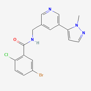 molecular formula C17H14BrClN4O B2574729 5-bromo-2-chloro-N-((5-(1-methyl-1H-pyrazol-5-yl)pyridin-3-yl)methyl)benzamide CAS No. 2034308-76-2