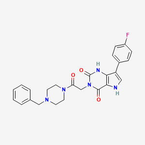 molecular formula C25H24FN5O3 B2574734 3-(2-(4-benzylpiperazin-1-yl)-2-oxoethyl)-7-(4-fluorophenyl)-1H-pyrrolo[3,2-d]pyrimidine-2,4(3H,5H)-dione CAS No. 1115336-57-6