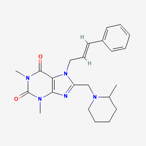 molecular formula C23H29N5O2 B2574736 1,3-dimethyl-8-[(2-methylpiperidin-1-yl)methyl]-7-[(E)-3-phenylprop-2-enyl]purine-2,6-dione CAS No. 876899-15-9