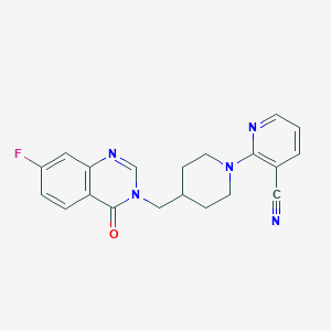 molecular formula C20H18FN5O B2574748 2-[4-[(7-Fluoro-4-oxoquinazolin-3-yl)methyl]piperidin-1-yl]pyridine-3-carbonitrile CAS No. 2415570-87-3