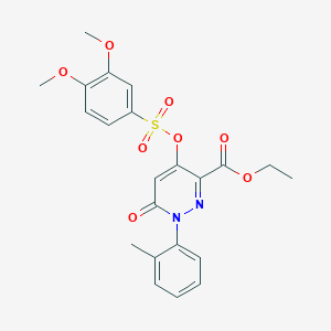 molecular formula C22H22N2O8S B2574755 Ethyl 4-(((3,4-dimethoxyphenyl)sulfonyl)oxy)-6-oxo-1-(o-tolyl)-1,6-dihydropyridazine-3-carboxylate CAS No. 900008-51-7