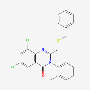 molecular formula C24H20Cl2N2OS B2574756 2-[(Benzylsulfanyl)methyl]-6,8-dichloro-3-(2,6-dimethylphenyl)-3,4-dihydroquinazolin-4-one CAS No. 338957-47-4