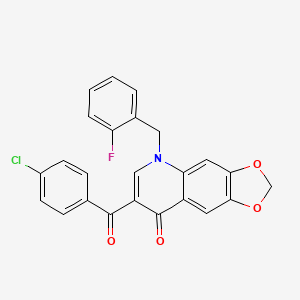 molecular formula C24H15ClFNO4 B2574763 7-(4-chlorobenzoyl)-5-[(2-fluorophenyl)methyl]-2H,5H,8H-[1,3]dioxolo[4,5-g]quinolin-8-one CAS No. 904450-78-8